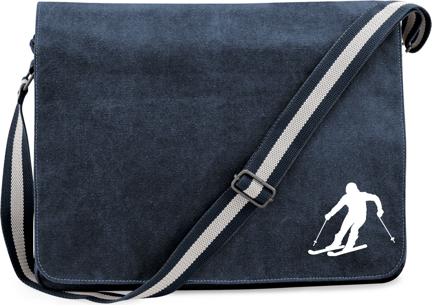 Hellweg Druckerei Huuraa Laptoptasche Skifahren Silhouette Geschenk 14 Liter Vintage Navy Canvas Skifahren Präsent 3804CUT-VNAV