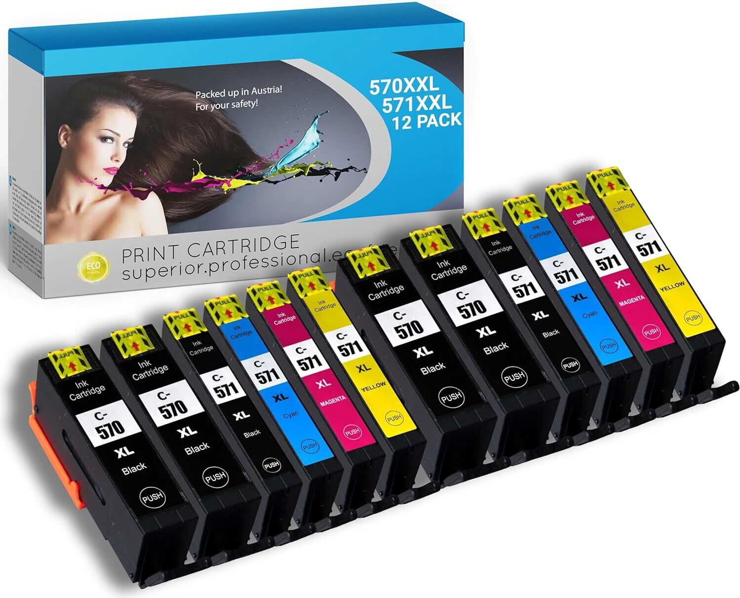 IPA Printservice Druckerpatronen (12er Pack) – Canon Pixma TS5050, 571, 570 1x Druckerpatronen (12er Pack)