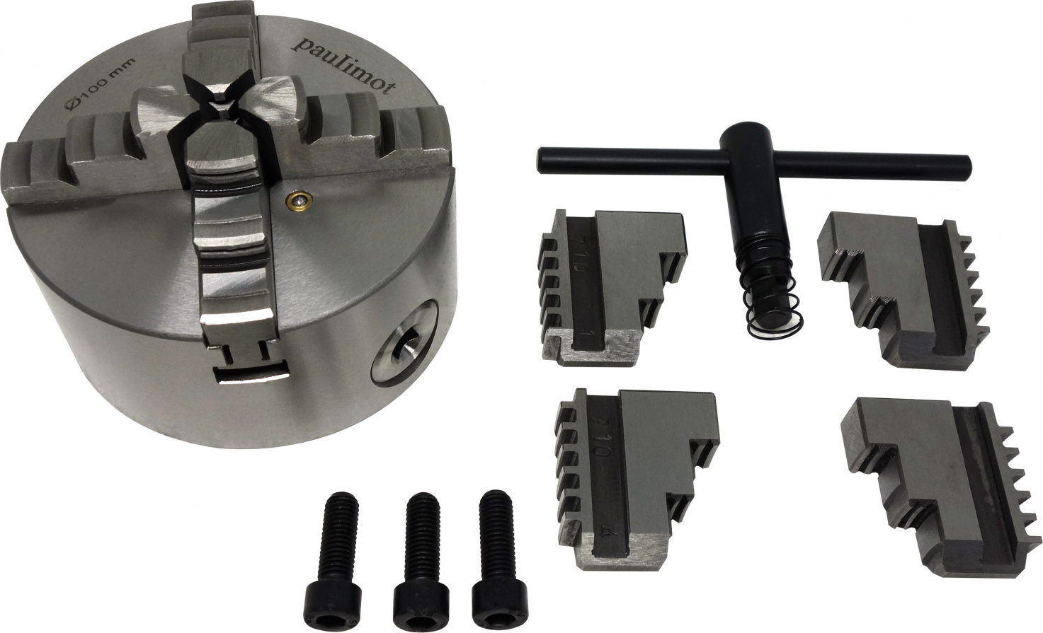 PAULIMOT Vierbackenfutter für Drehbank, 100 mm, zentral verstellbare Backen 4042