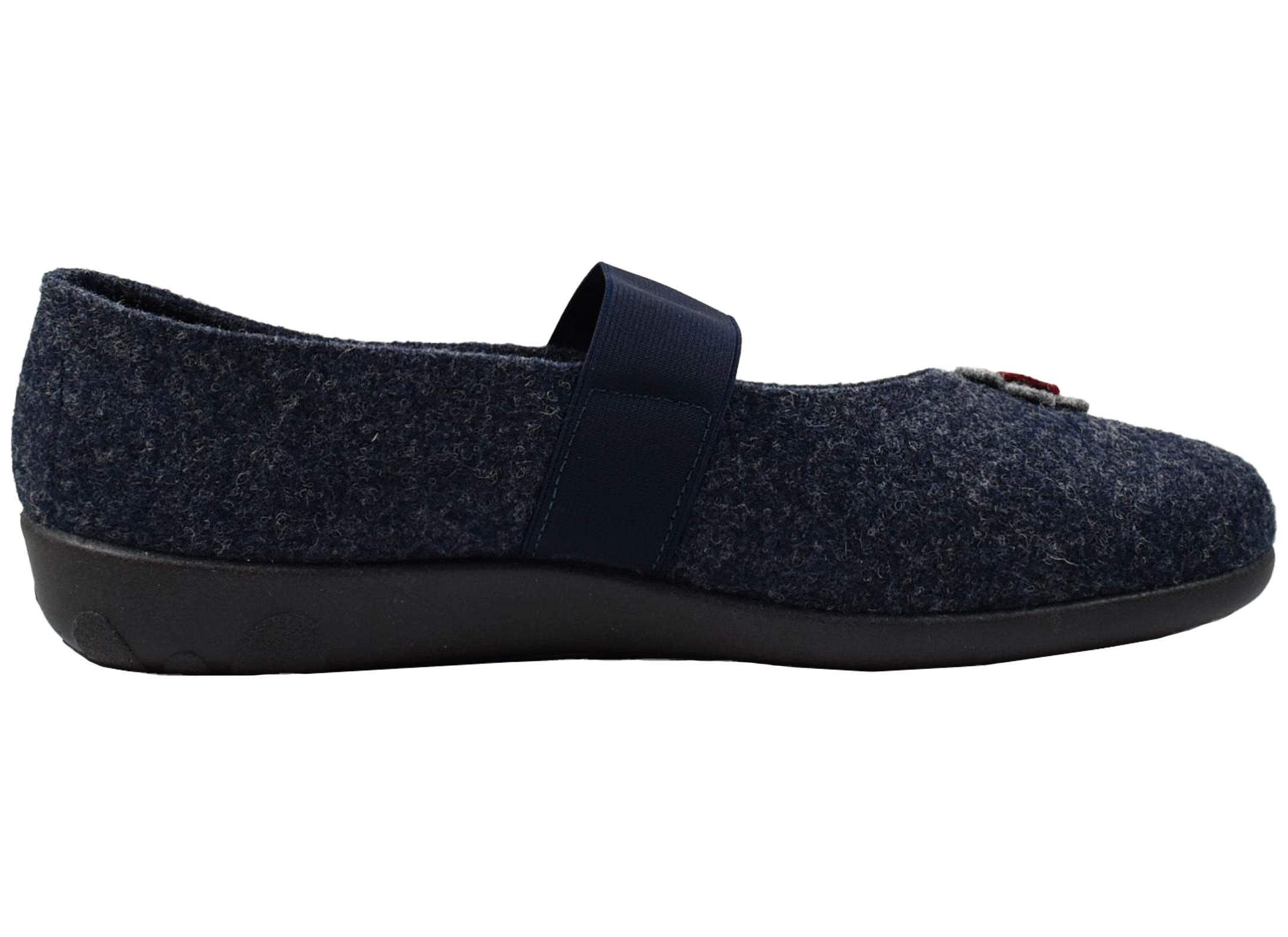 Rohde Damen Hausschuh Filz Ballerina Blütenapplikation Ballerup 2228, Größe:36 EU, Farbe:Blau 2228_56_36