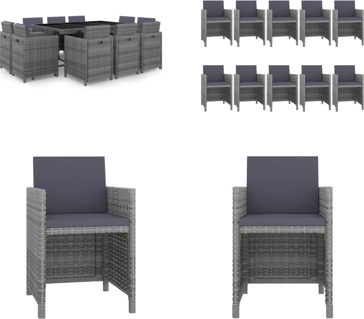 vidaXL 11-dielny záhradný jedálenský set s vankúšmi poly ratan sivý - Set záhradného nábytku - Sety záhradného nábytku - Záhradný stôl a stoličky - Záhradné stoly a stoličky