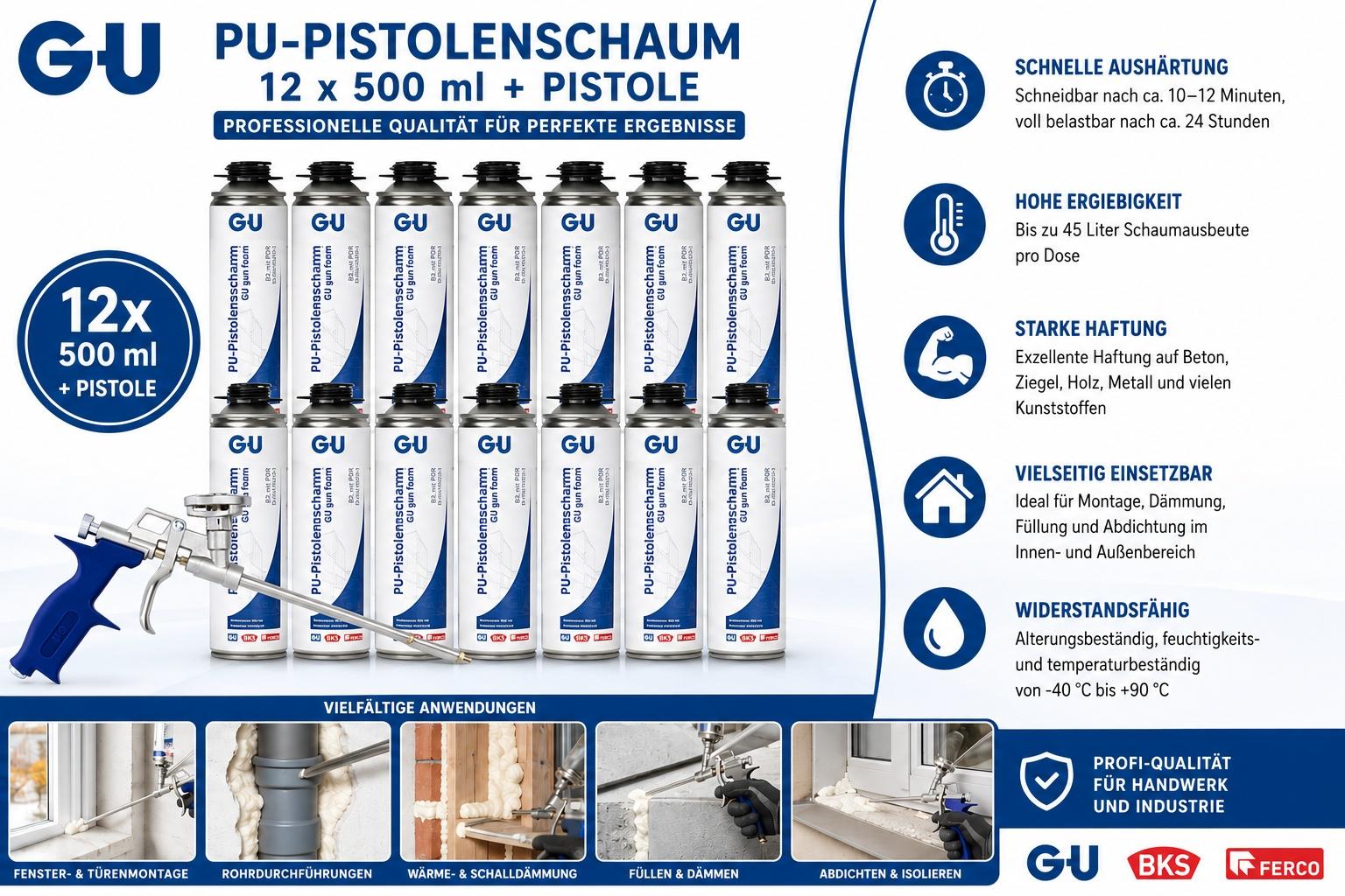 Gretsch-Unitas GU Pistolenschaum-Set 12x H-01106-00-0-0 + Pistole L H-01454-00-0-0
