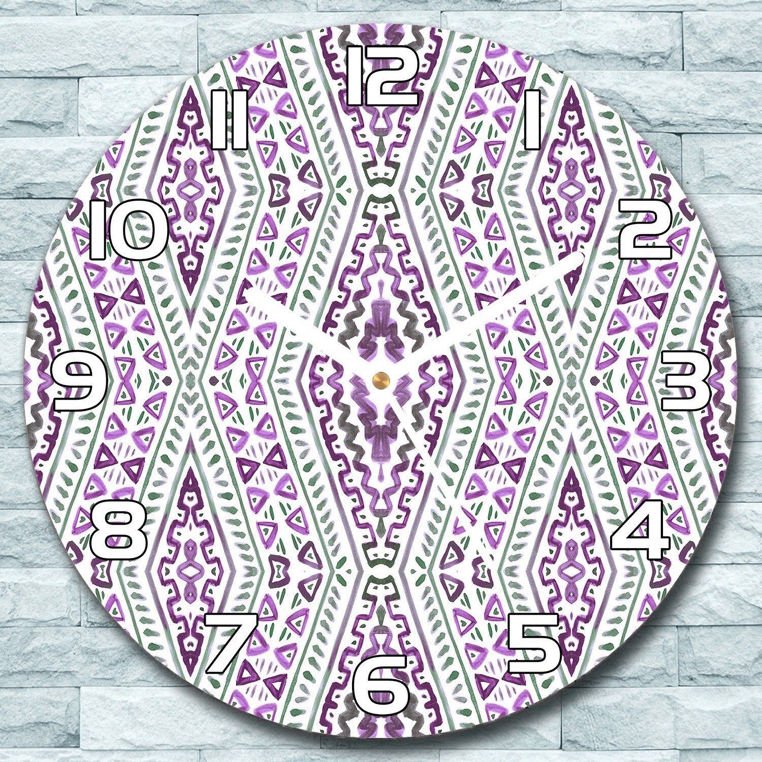 coloray Wanduhr aus Glas Rund fi 30 Marokkanische Muster Quarz Deko Schlafzimmer Büro zso-white-f30-Patterns-137