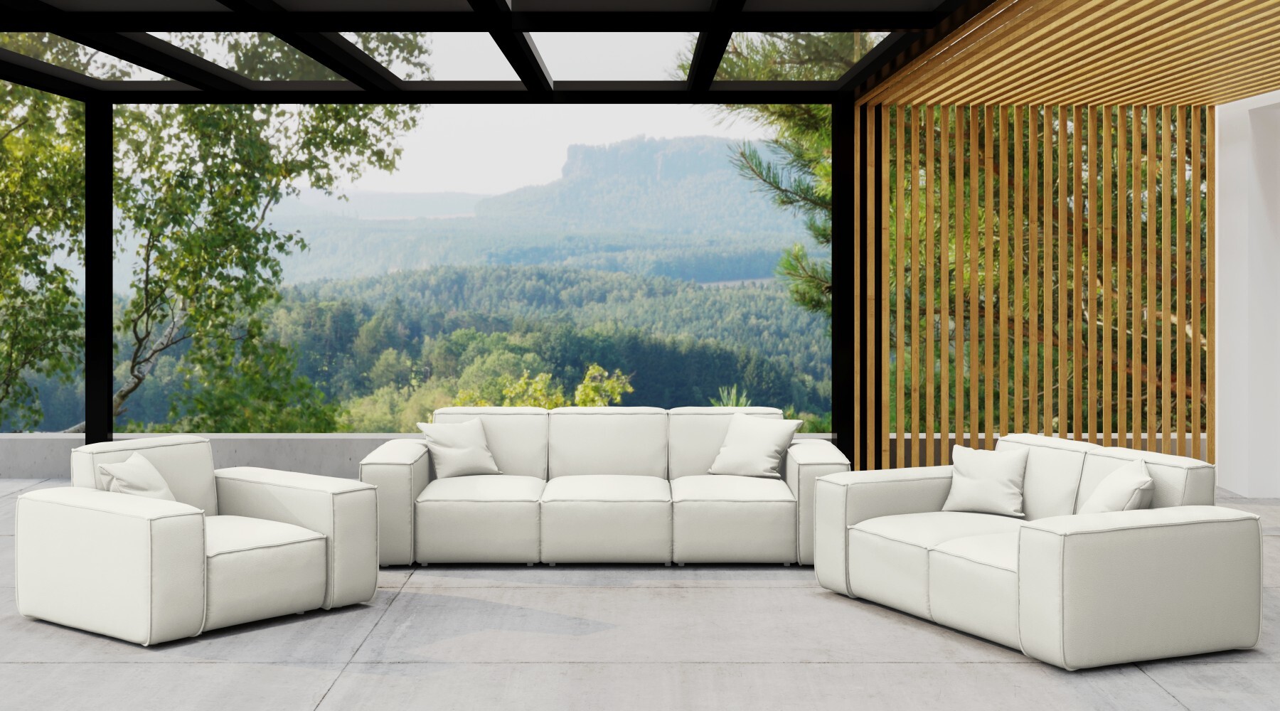 Kaiser Möbel Gartenmöbel-Set 3 2 1 für Garten, Terrasse, Gartenmöbel, MALIBU Lounge-Set, gemütlich und komfortabel Creme