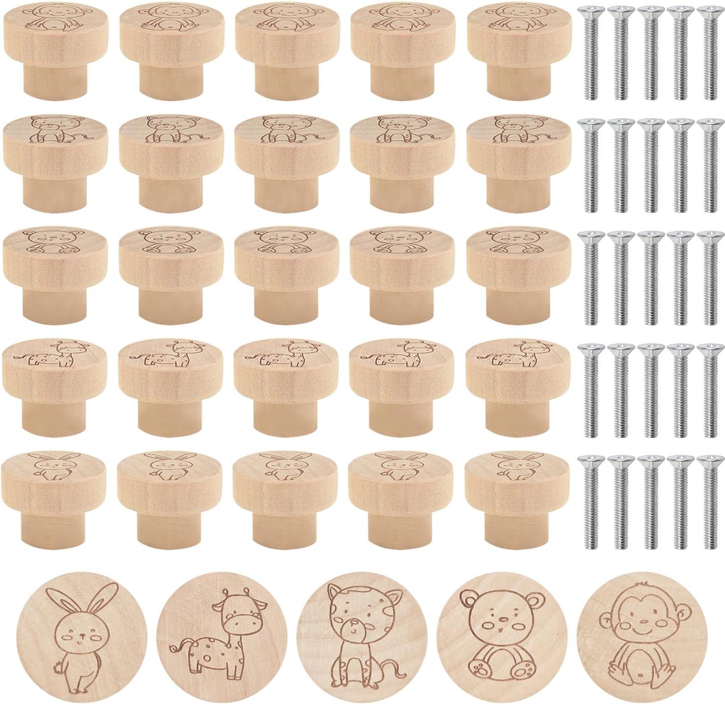 Markenlos Holz Möbelknöpfe - Tiergriffe - 25 Stück - 3,5 cm