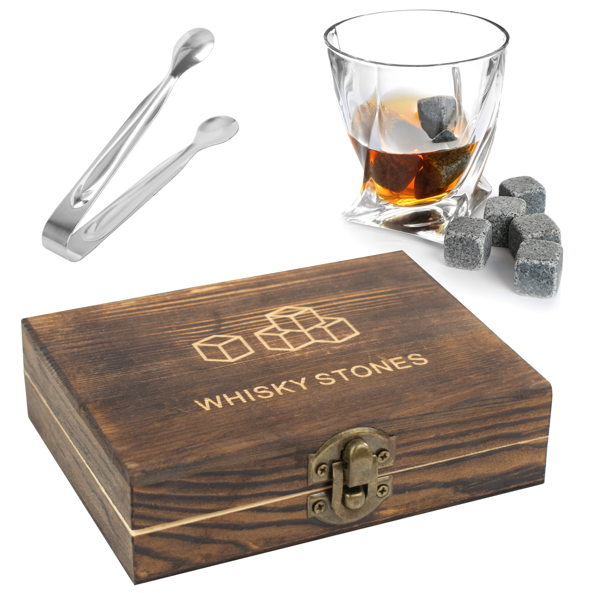 TRIXES - Whiskey-Steine-Geschenkset - 9-teiliges Whiskey-Set in r Geschenkbox aus Holz - Geschenke für Männer - Halten Sie Bourbon-Whiskey un HOM153