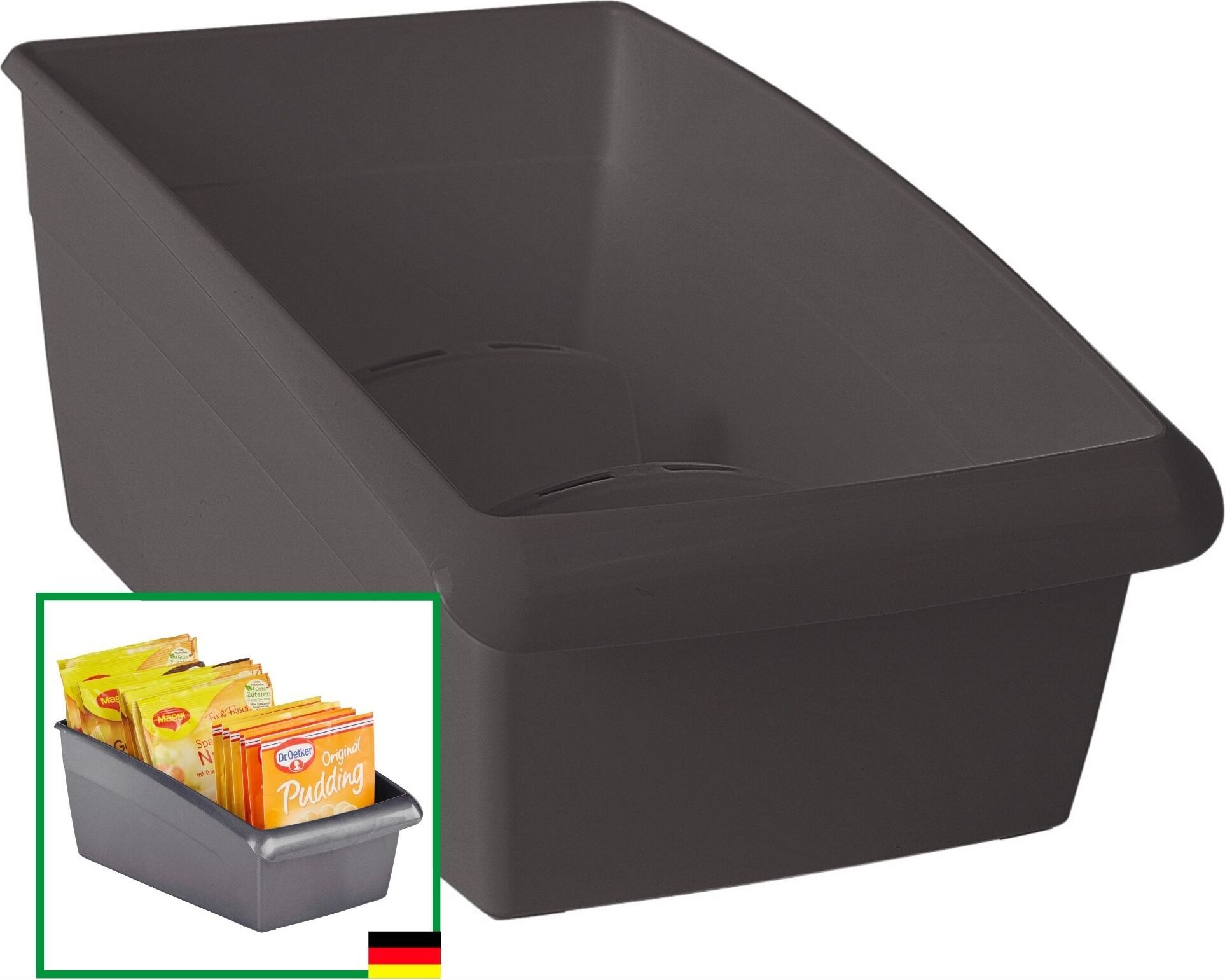 AMP GmbH Novaliv Suppentütenbox groß Schubladen Organizer Küche - 25 x 16 cm ANTHRAZIT GRAU Gewürzaufbewahrung Box - Ordnungssystem für Schubladen - Aufbewahrung von Dressing & Backzutaten