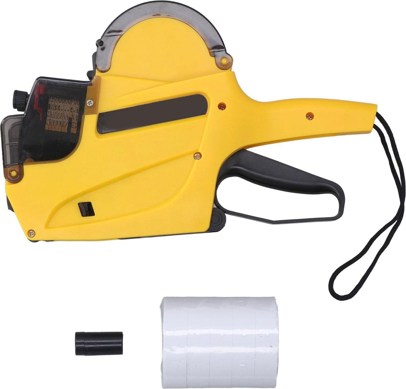 Markenlos 10-Bit Preisschildpistole mit Etikettenkit - Etikettierer Sticker Maker - Preisetikettendruckmaschine - Doppelte Reihen - Preisetikettierpistole - Preisstickerpistole - Maschine - 10 Ziffern - 5 Rollen Etiketten