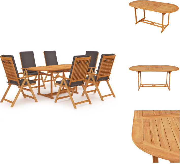 vidaXL 7-dielny záhradný jedálenský set s vankúšmi z masívneho dreva teak sivý - Záhradný nábytok sety