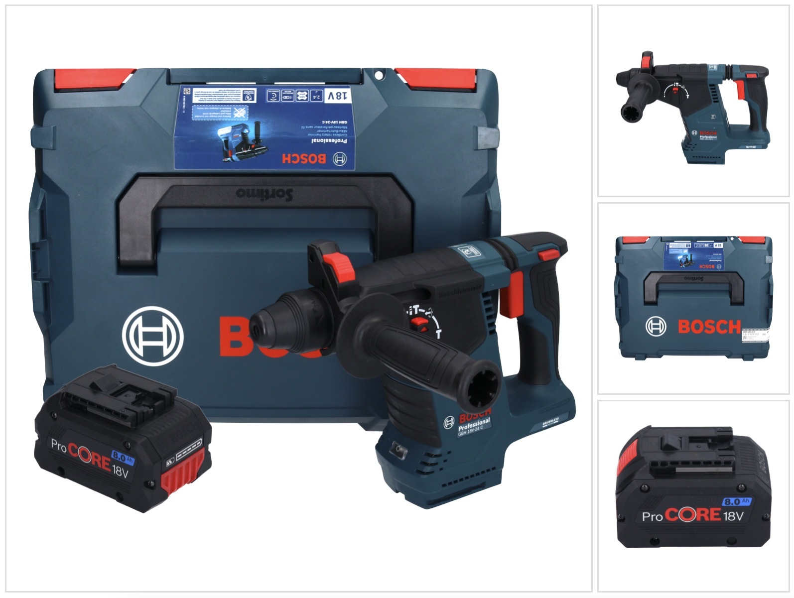 Bosch GBH 18V-24 C Profesionálne akumulátorové rotačné kladivo 18 V 2,4 J Brushless SDS plus + 1x akumulátor ProCORE 8,0 Ah + L-BOXX - bez nabíjačky