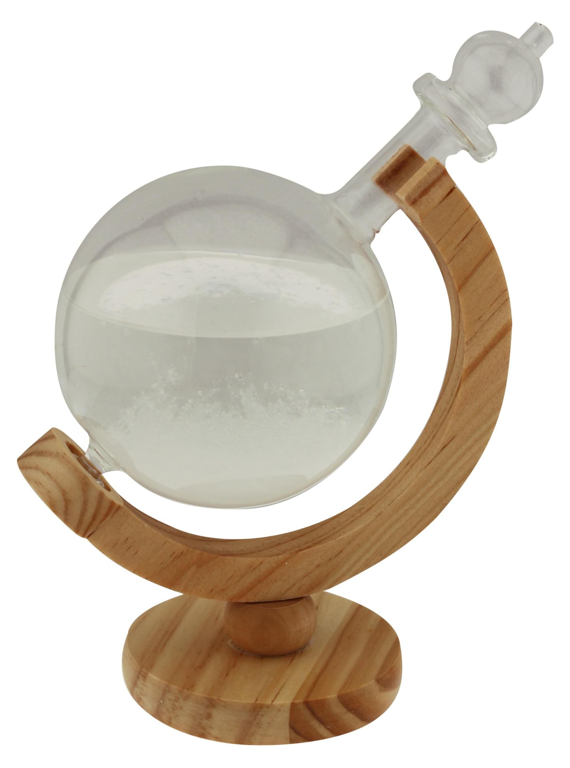 Merkloos Sturmglaß-Wetterstation in Kugelform, aus Holz und Glas