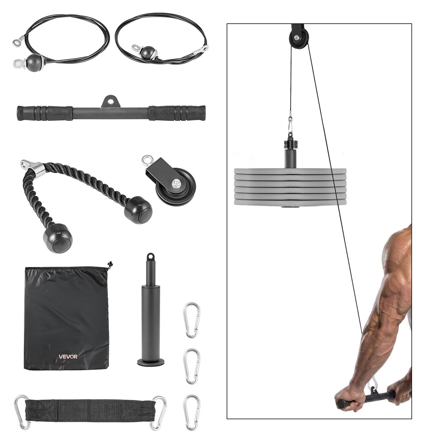 VEVOR Kabelzug, 1 Stück Latzug bis 127 kg Belastbar, Krafttrainingsgerät mit Latzugstange Seilzug, Übungen für Arme Rücken Schultern, Pulley System DIY Latzugturm für Heimtrainer Fitnesscenter Zuhause