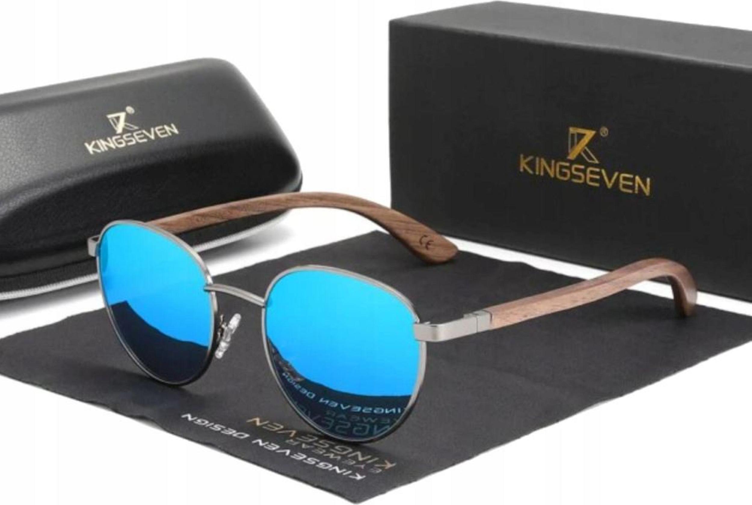 Kingseven - Sonnenbrillen - für Männer - UV400 - Sportlich - Blaue Gläser - Holzrahmen