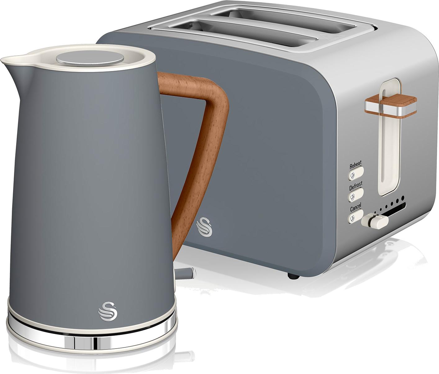SWAN STP2090GRYNEU Set Frühstückskocher, kabellos, 1,7L Toaster Breitschlitz 2 Nordic grün Grau