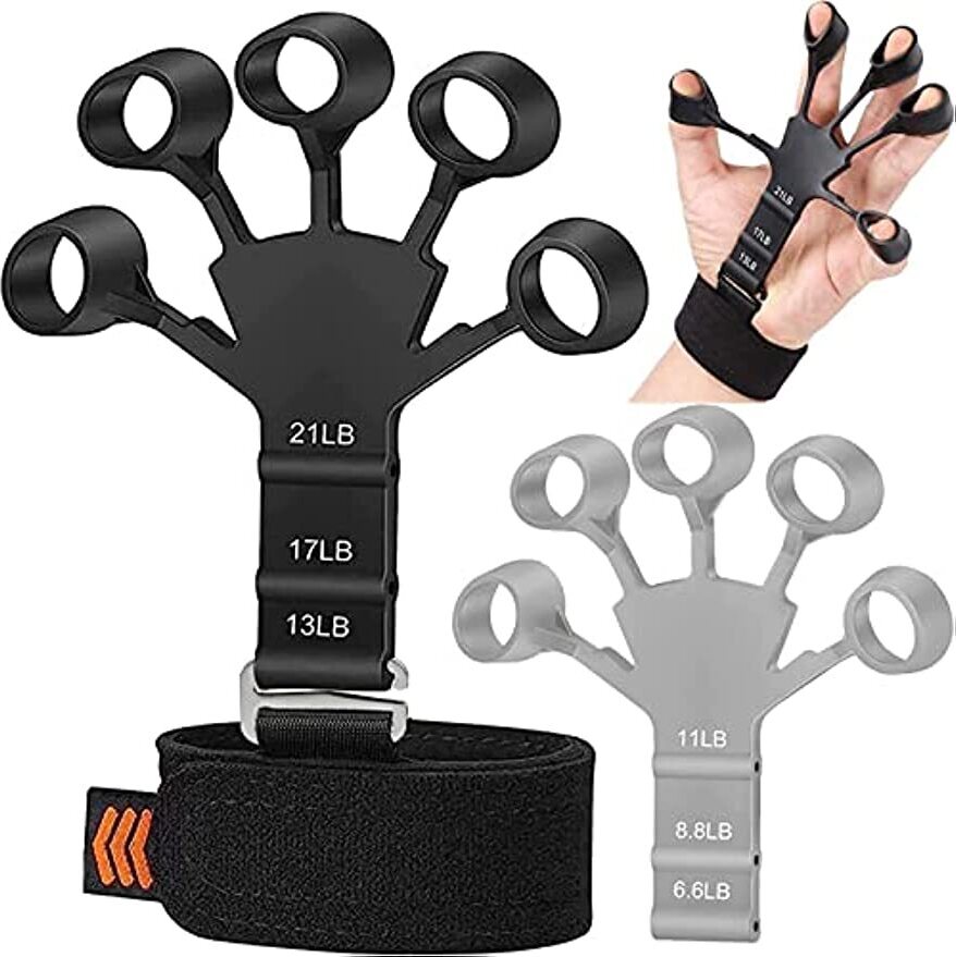Nelbons Finger Extensor Exerciser Handtrainer Fingertrainer 2 Stück Verstellbarer Silikon Handtrainer Unterarmtrainer Grippy Finger Trainer für Verbessert Die Funktion Und Bewegung Der Finger