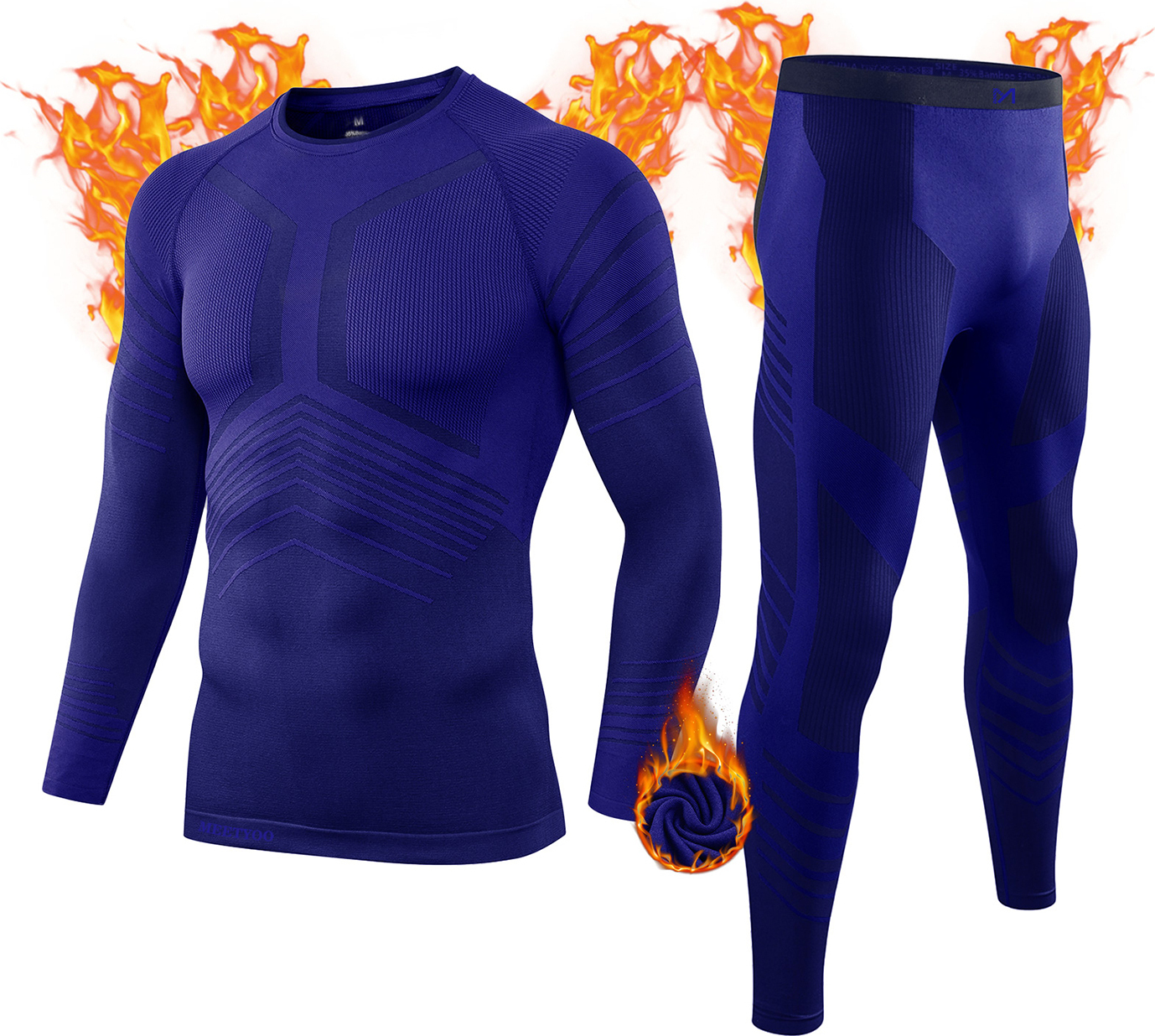 MEETYOO Herren Seamless Skiunterwäsche Thermounterwäsche Atmungsaktiv Unterwäsche Hemd Blau XL