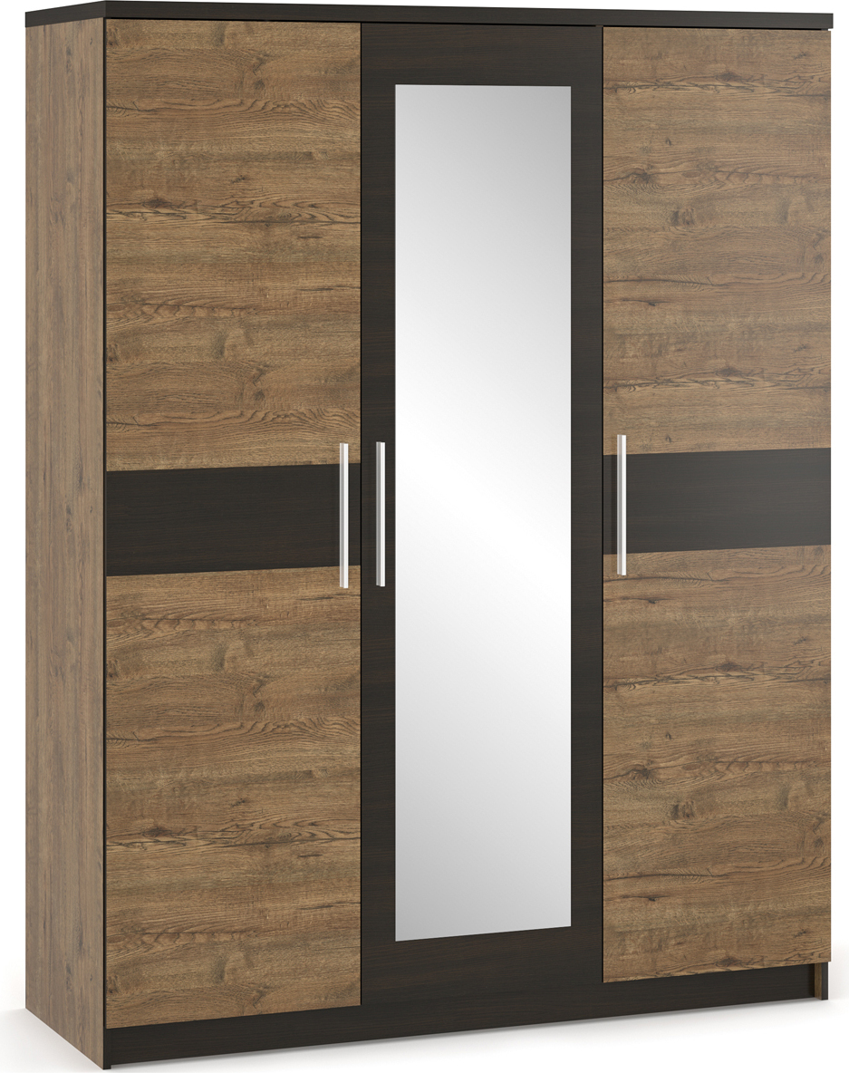 nabbi Dreitürig Kleiderschrank mit Spiegel Verifizieren W-3D - Dub April / Wenge
