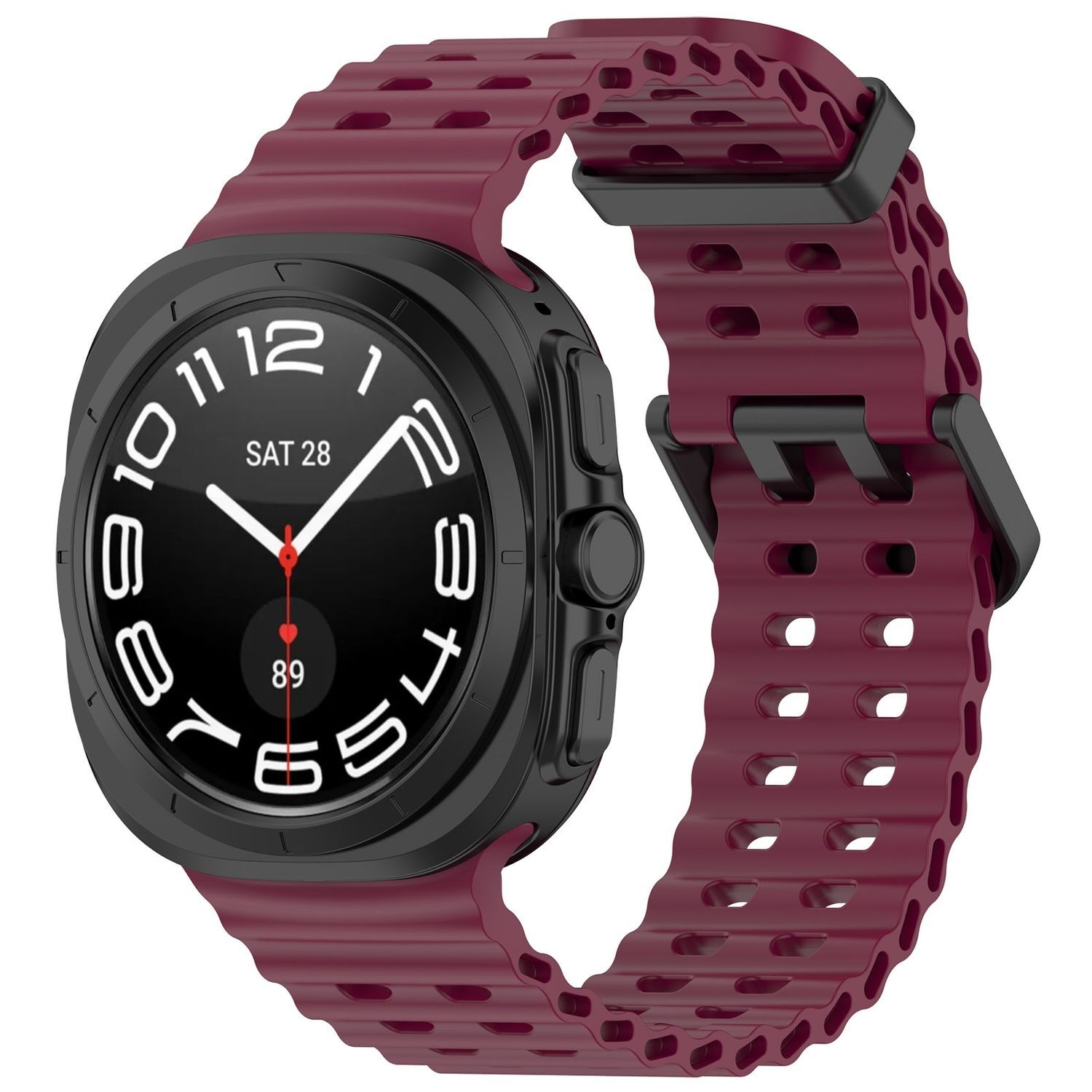 Pre Samsung Galaxy Watch Ultra 47 mm Silikónový dizajn Dvojitá pracka Náhradný pás na ruku Víno červená