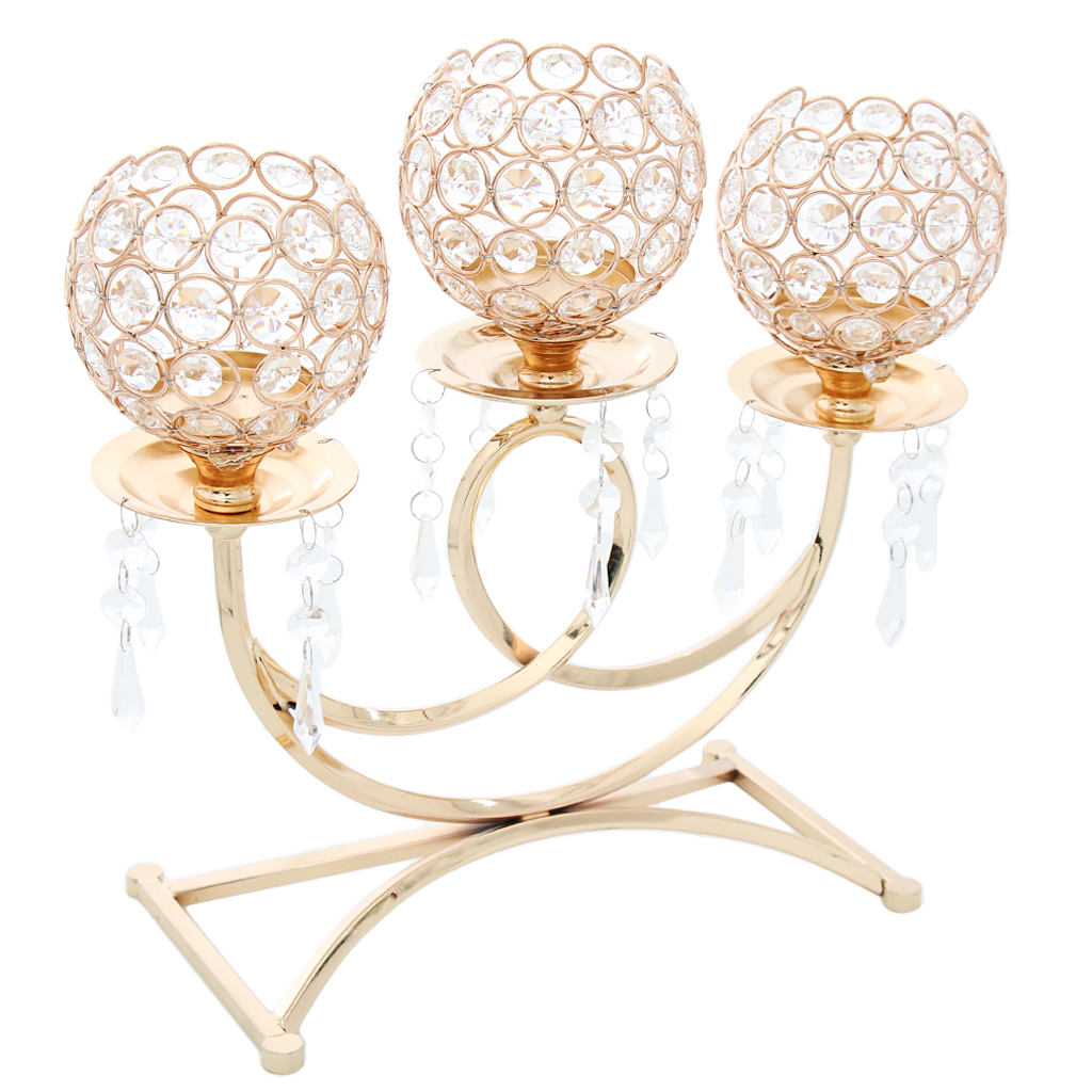 Set von 3 H&D Gold Kristall Kerzenhalter Hochzeit Kandelaber für Esszimmer Kaffee Tisch Deko Mittelpunkt