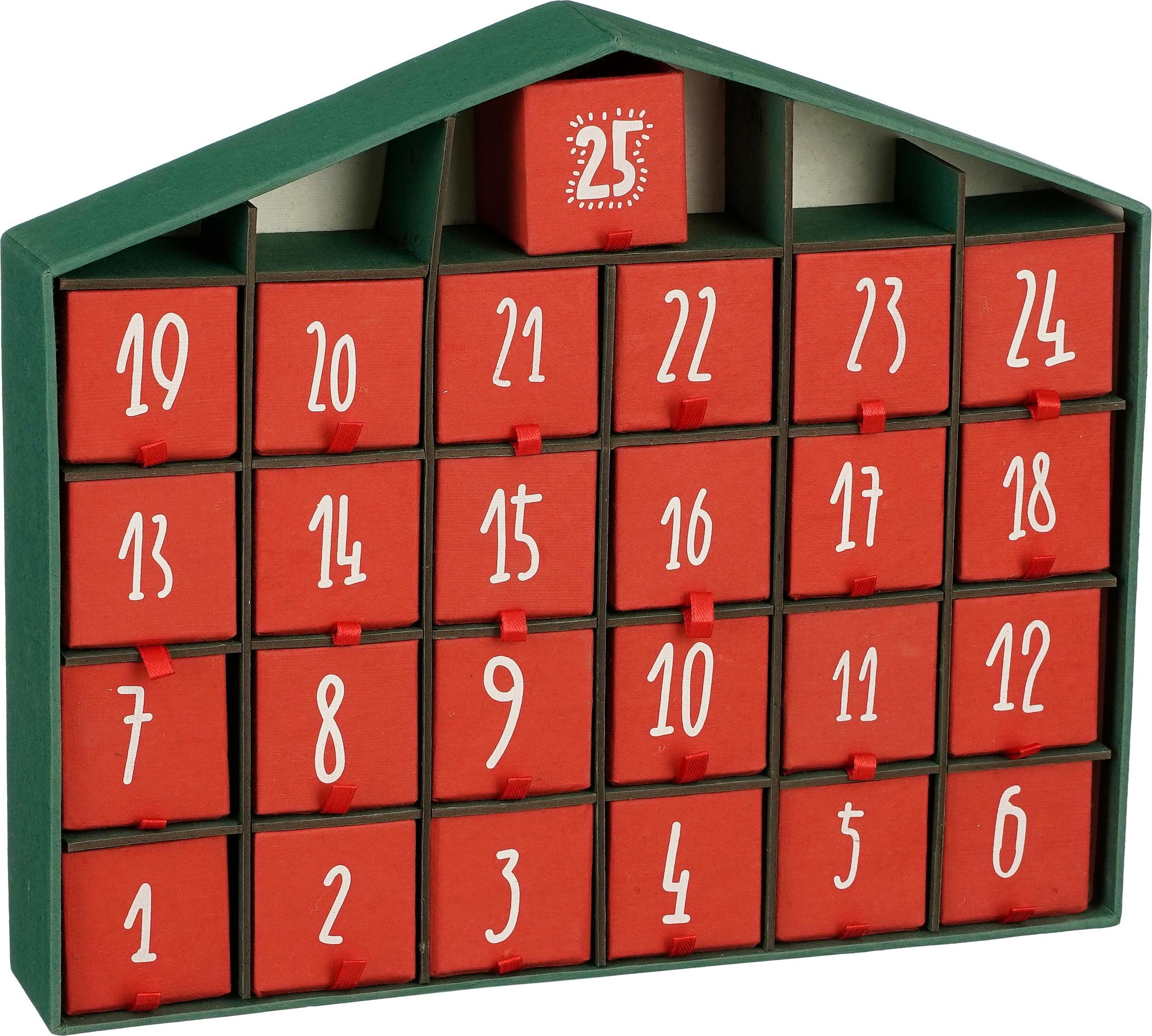 Adventný kalendár House of Seasons - D5 x Š33 x V28 cm - Recyklovaný papier - Červená, zelená