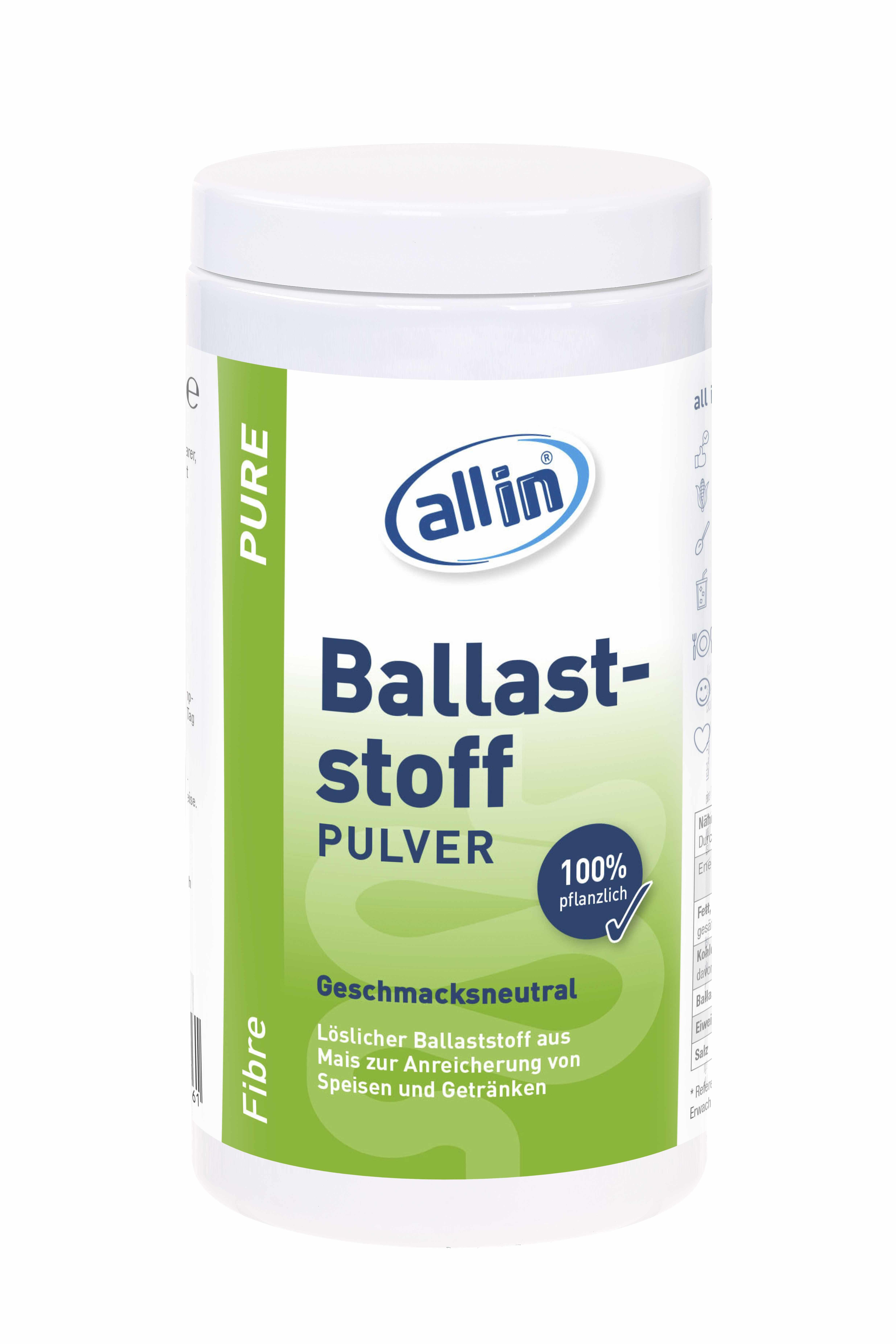 all in nutrition all in® PURE BALLASTSTOFF Pulver | 180g | 100% Maisdextrin | glutenfrei | laktosefrei | vegan | zur individuellen Deckung des Ballaststoffbedarfs PBP180N