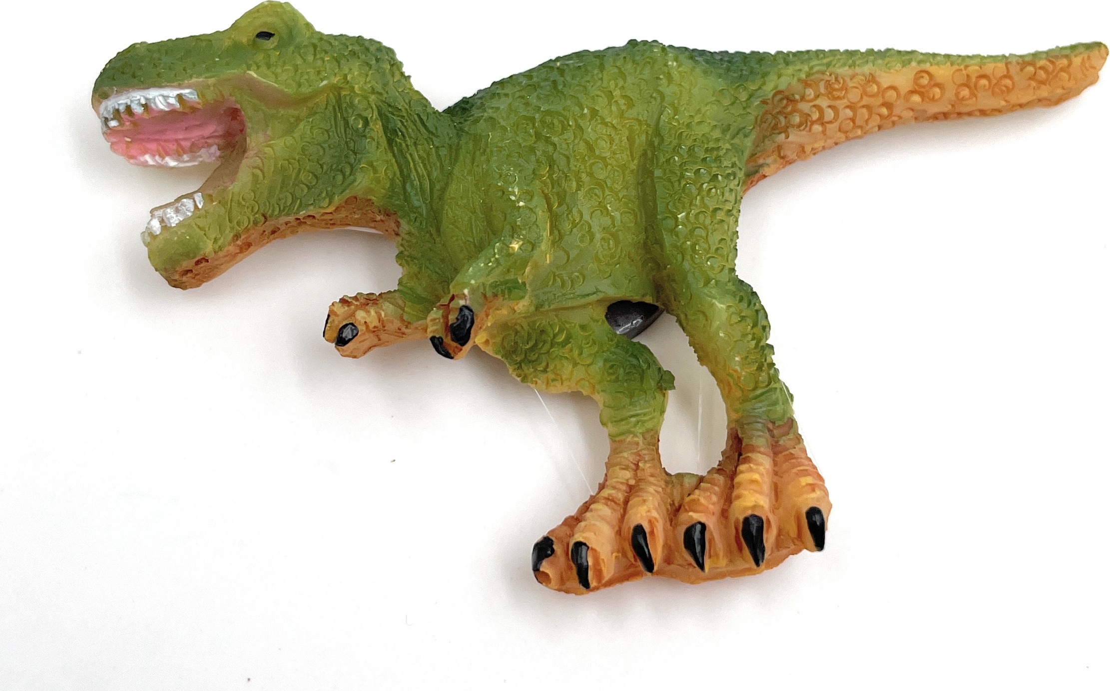 Onwomania Polyresin Figur T-Rex Kühlschrankmagnet Tyrannosaurus Dino Theropoda Tier Dekofigur aus Polyresin Grün 7,5 cm