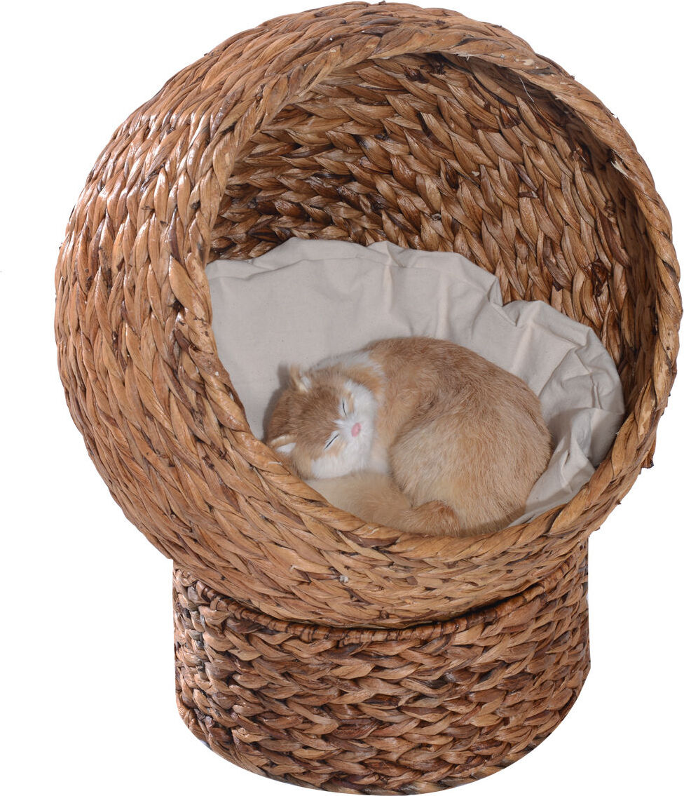 Dreistöckiger Katzenkorb Aus Weide – Rundes Katzenhaus Mit Kissen, Weiß & Braun