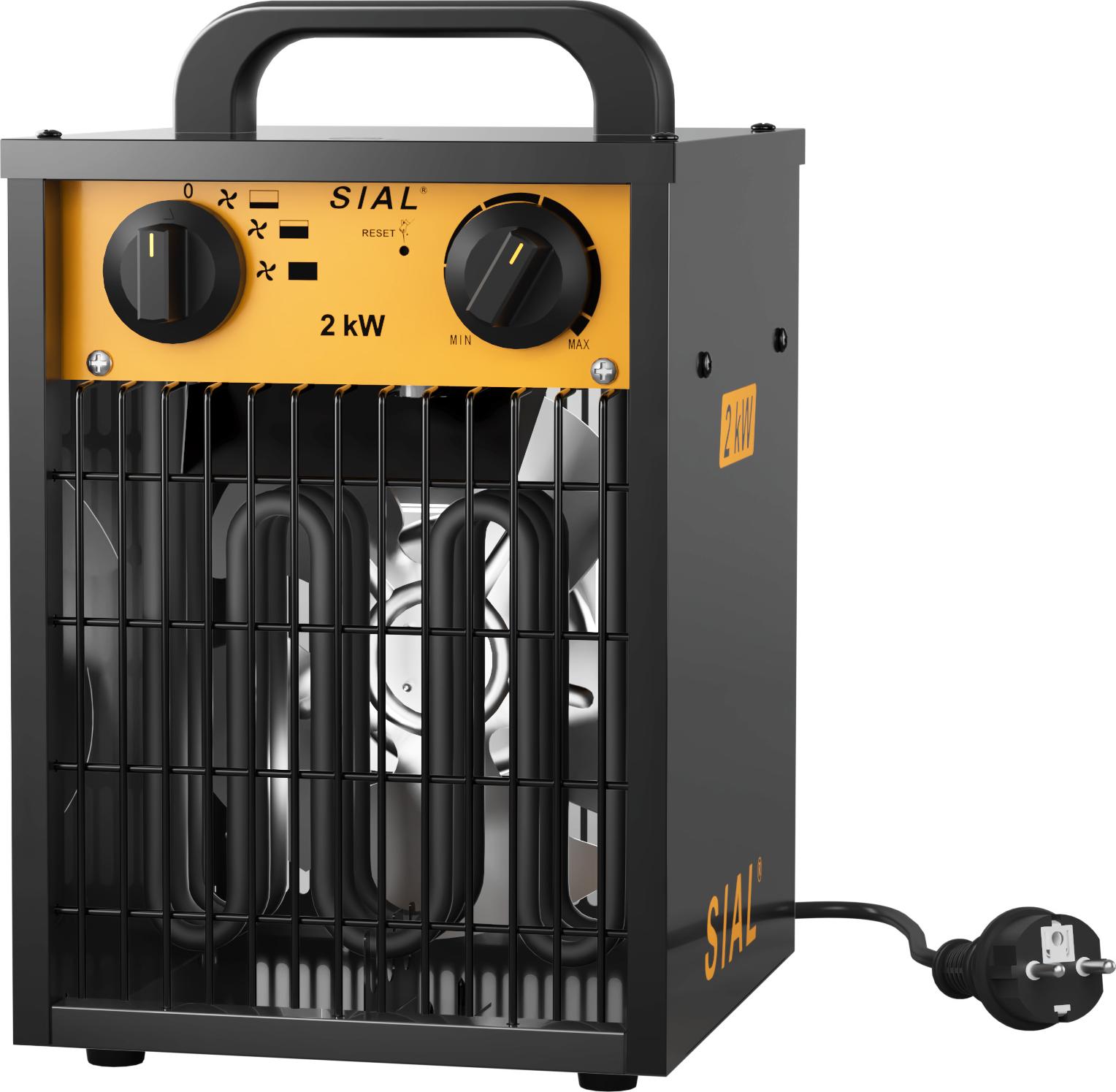 SIAL 2000W priemyselný ohrievač s ventilátorom s 3 stupňami a funkciou sušičky - pre garáž, dielňu, stavenisko - čierny