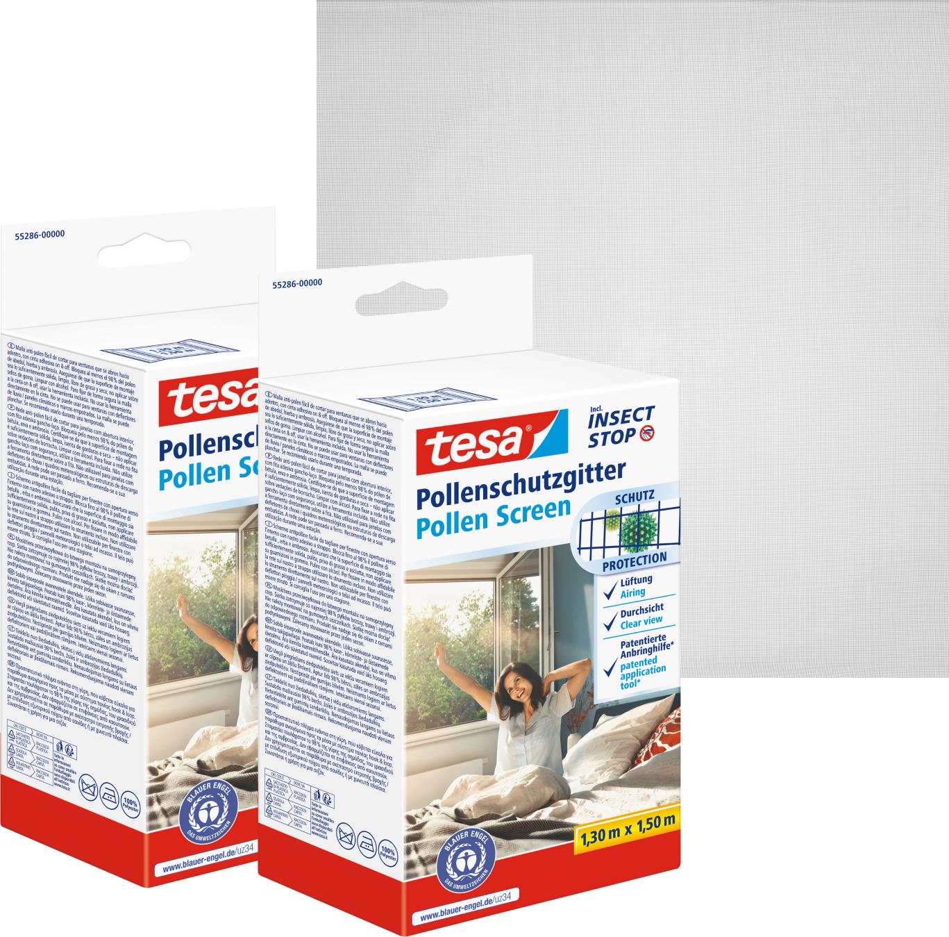 2x tesa Pollenschutzgitter Fenster ohne Bohren grau 98% Pollenschutz 55286-00500-02