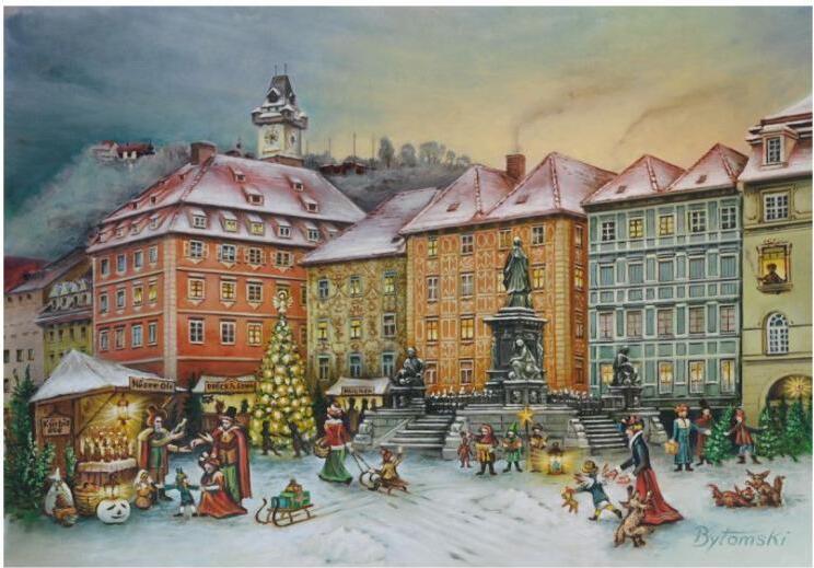 Adventný kalendár Graz – Historické motívy mesta, 38 x 26 cm