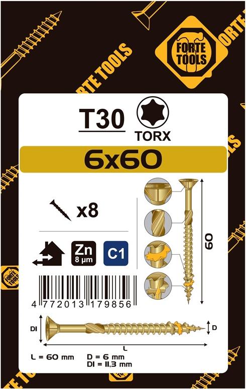 Forte Spanplatte Scr T30 6.0X60 Gelb Zn8Stk