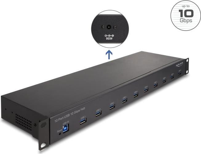 DeLOCK 64240, USB 3.2 Gen 2(3.1 Gen 2) Type-B, USB 3.2 Gen 2 (3.1 Gen 2) Type-A, 10000 Mbit/s, Čierna, AC, 100 - 240 V