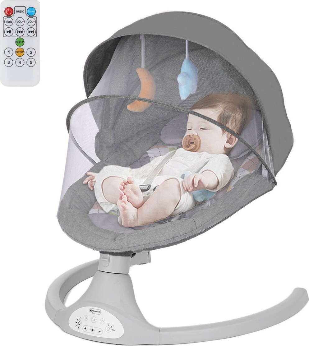bioby Babywippe Elektrische Babyschaukel mit Musik 5 Schwingungsamplituden Timing, ab der Geburt bis, 0-9 kg, Grau