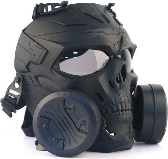 Merkloos Taktische Maske für Airsoft und Paintball mit transparenter Linse und Turbolüfter – Mechanische Totenkopfmaske 105100-0