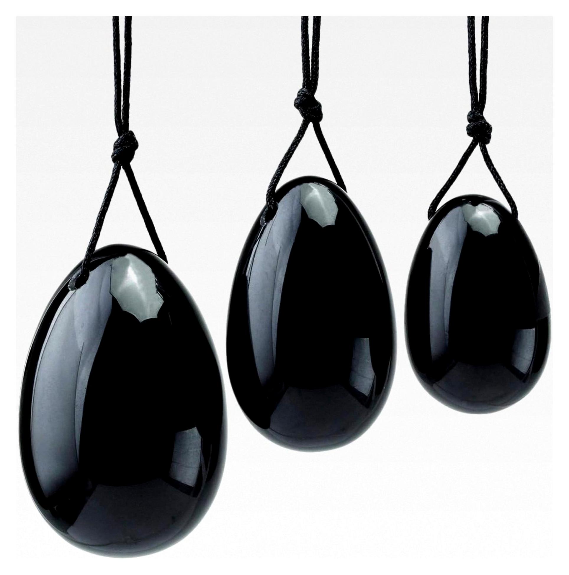 Markenlos Obsidian Reiki Heilung Kristall Yoni Eier Set in 3 Größen, polierte ovale Massage-Eier für Damen zur Stärkung der Beckenbodenmuskulatur und Kegel-Übung