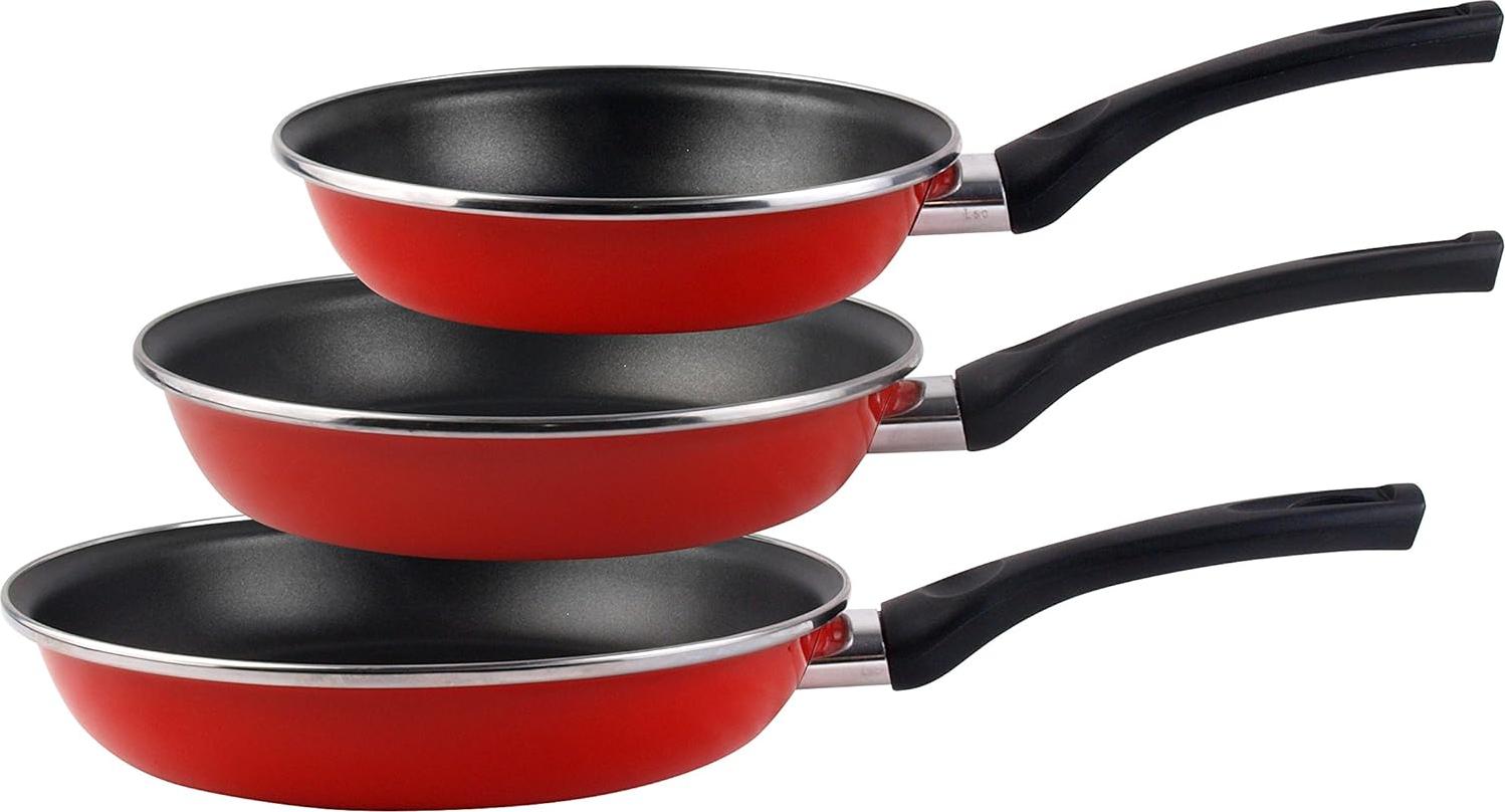 Markenlos Set von 3 Bratpfannen - antihaft - rot - glasiertes Stahl