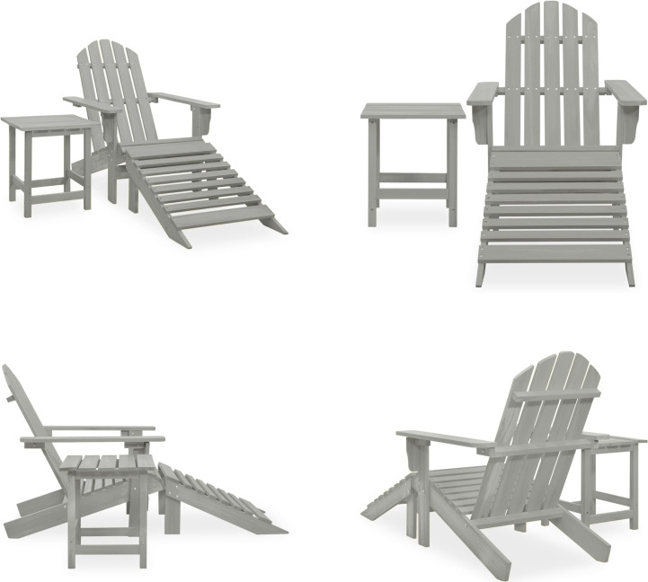 vidaXL Adirondack záhradné kreslo s podnožkou a stolíkom jedľové drevo sivé - záhradné kreslo - záhradné stoličky - záhradné kreslo - vonkajšie kreslo