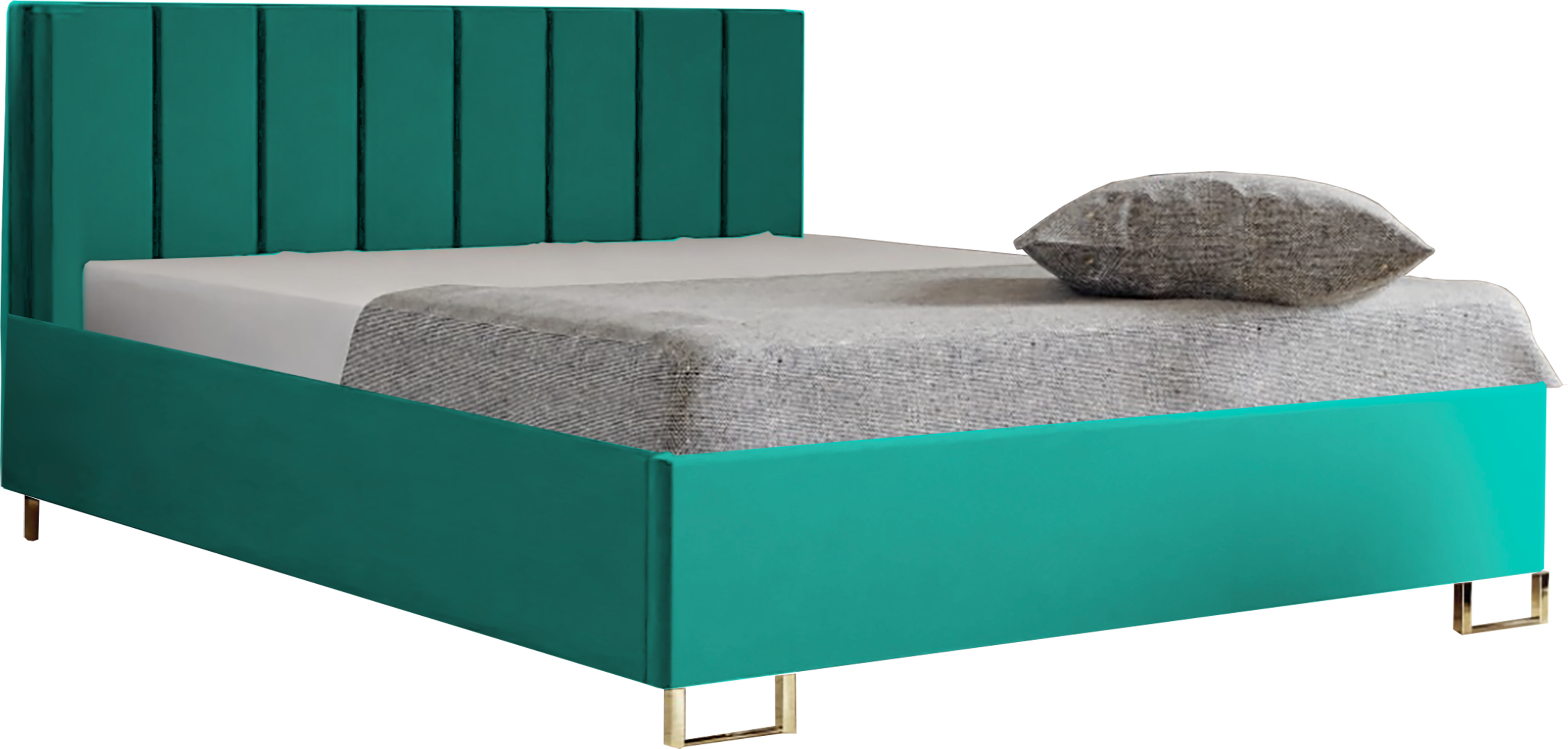 Schlafzimmer-Polsterbett MALIBU, Gepolstertem Kopfteil, Hochwertiger VELUTTO Polsterstoff, Bettkasten mit Gasdruckfeder, Komfortable Betthöhe 39 cm, 160x200 cm Grün