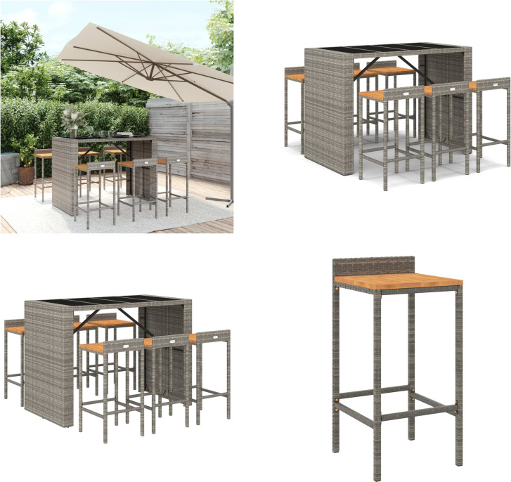 vidaXL 7-dielny záhradný barový set sivý polyratan a masívne drevo akácie - Záhradný barový set - Záhradné barové sety - Záhradný barový set - Záhradný bar