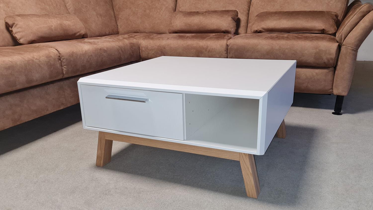 DIE HAUSMARKE Couchtisch LIGHT LINE 5 weiß matt Lack Eiche massiv 75x75cm