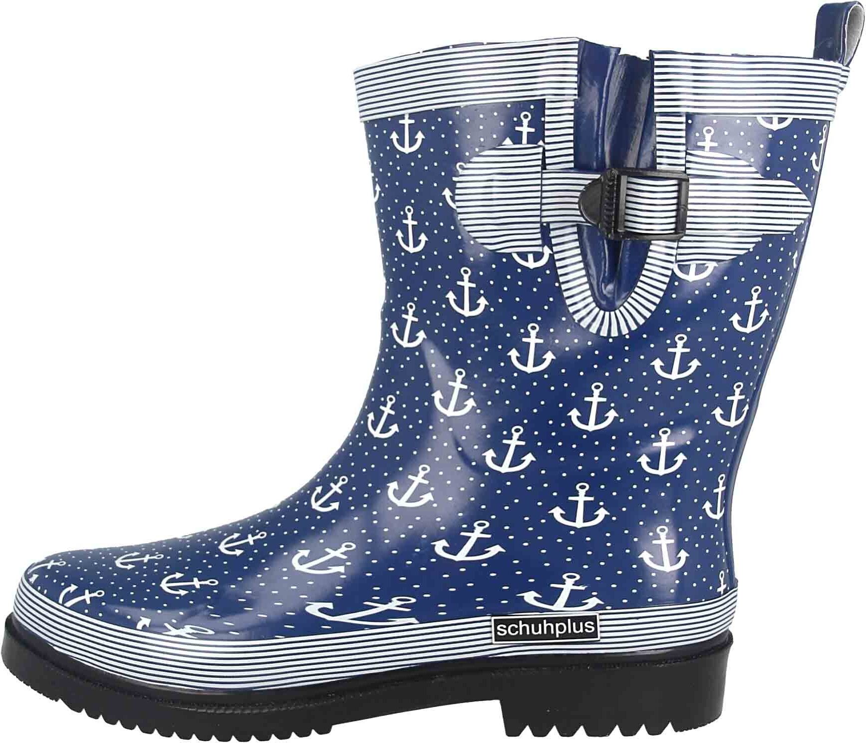schuhplus Gummistiefel in Übergrößen Blau Marleen-Blau-Weiß große Damenschuhe