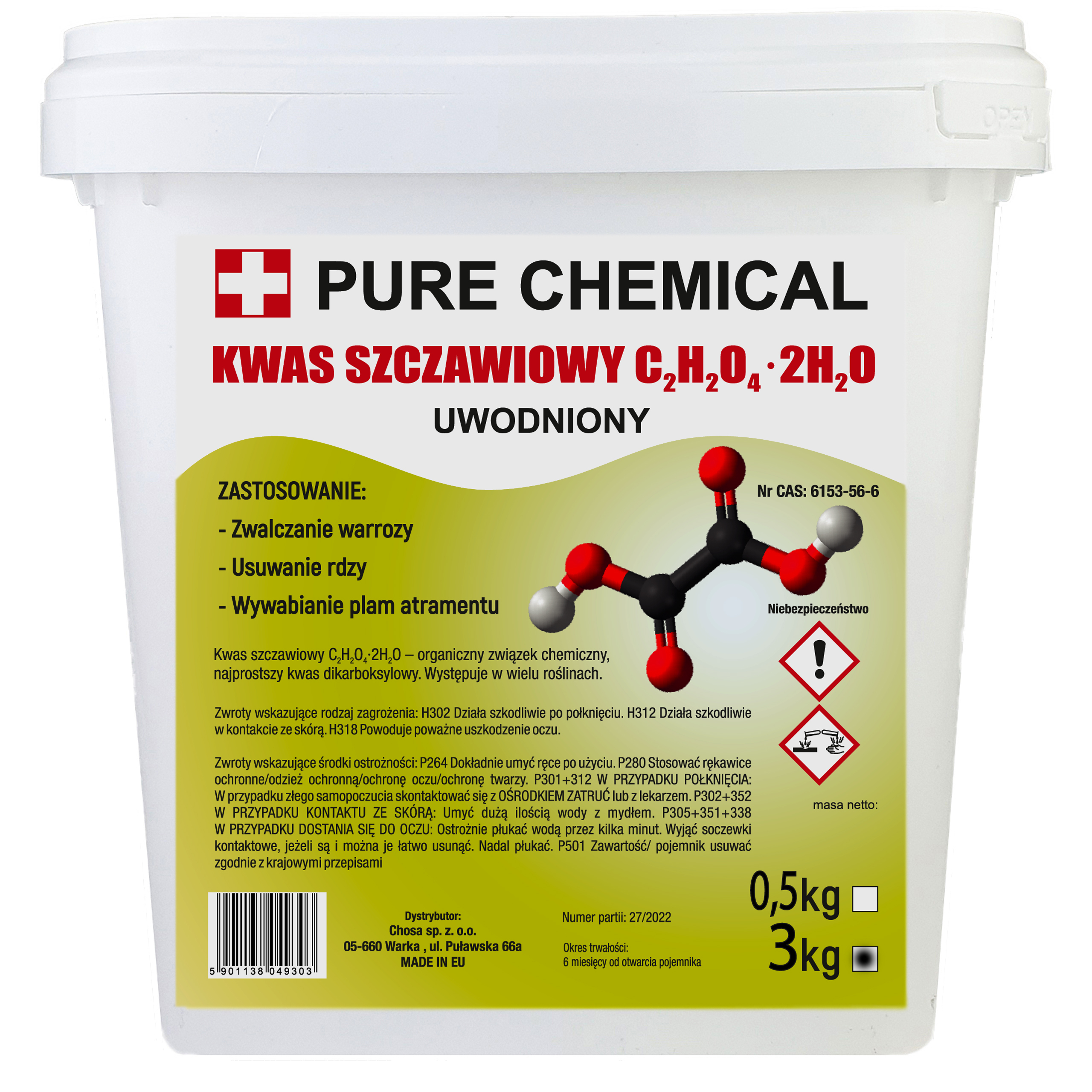 PURE_CHEMICAL PURE CHEMICAL | Oxalsäure | Oxalsäurekristalle | Entkalker | 3 KG OXALSÄURE 3 KG EIMER