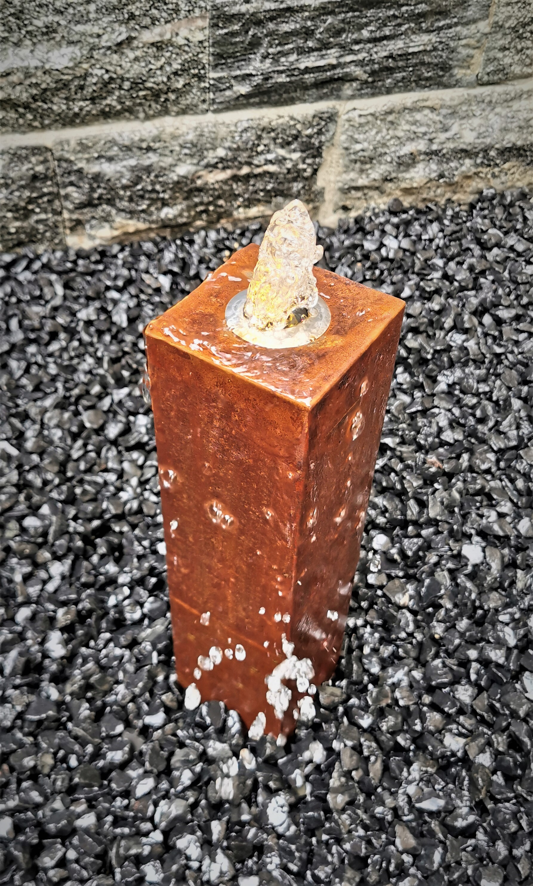 Jebao Säulenbrunnen 40 / 10 cm eckig Cortenstahl Roststahl incl. LED ohne Becken Gartenbrunnen SB 100245