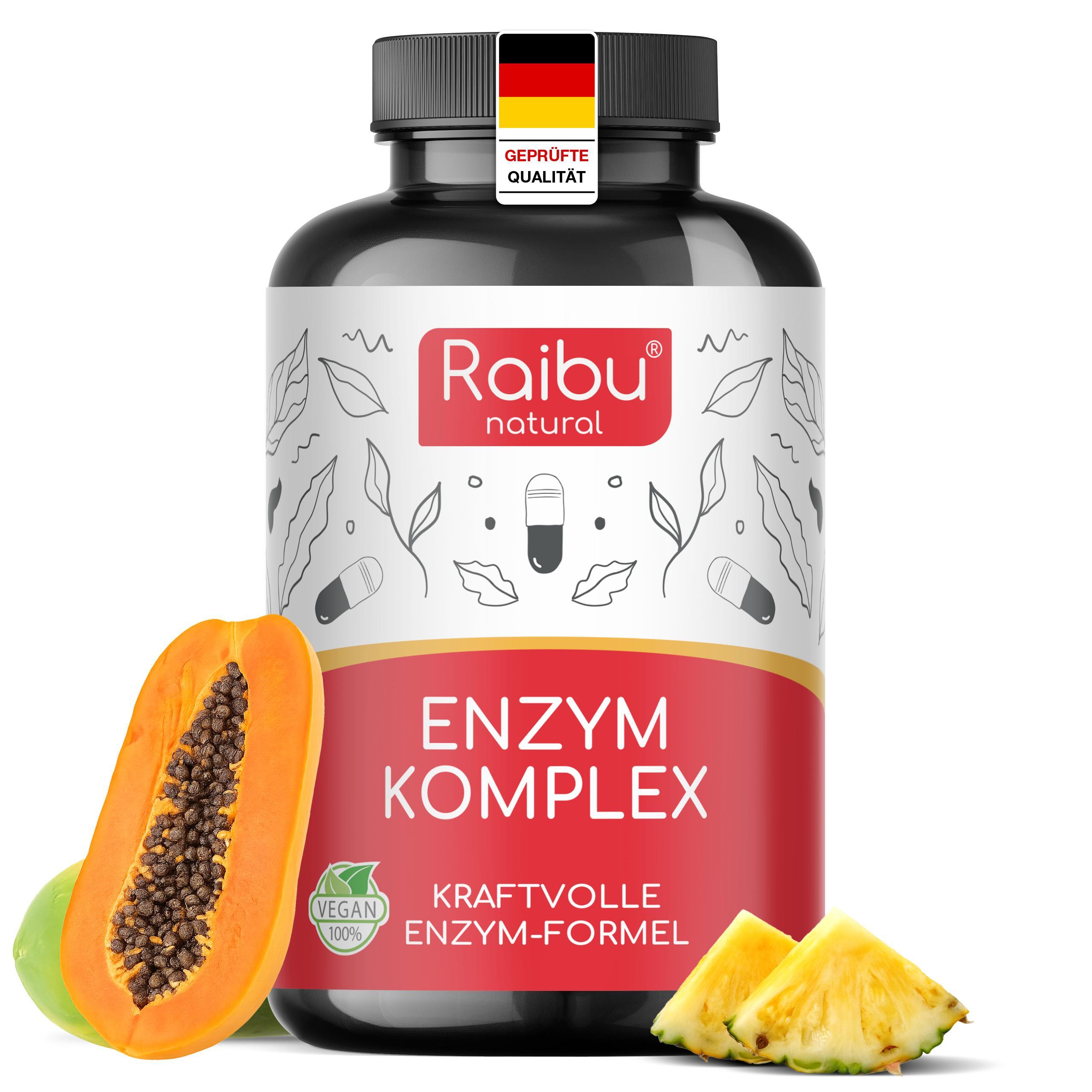Raibu Natural Enzym Komplex mit Bromelain, Papain, Protease, Amylase, Lipase & Laktase - RAIBU