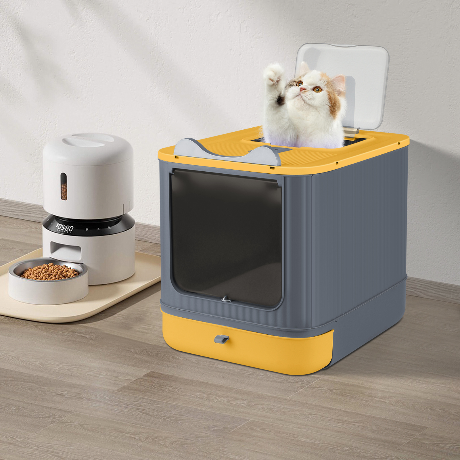 DazHom Katzenklo mit Katzenklomatte und Schaufel,Katzentoilette Für Katzen bis 15kg,Katzenklo mit ausziehbares Tablett,Katzenklo Geschlossen 45x37x35cm 584386