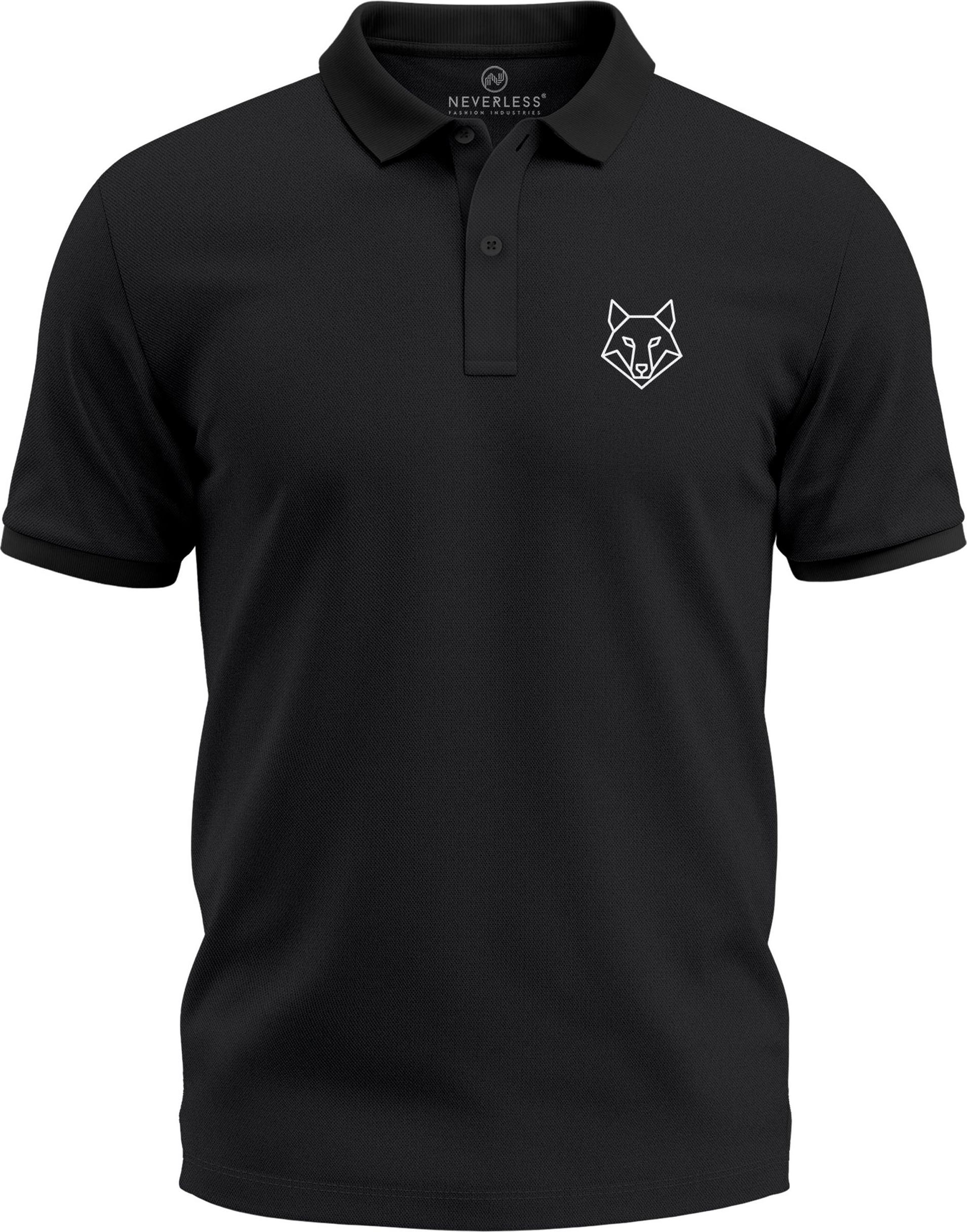 Poloshirt Herren Wolf Tierlogo im Polygon-Stil – Kurzarm Polo Sommer Outdoor Fashion Modern Fit Neverless® 278743