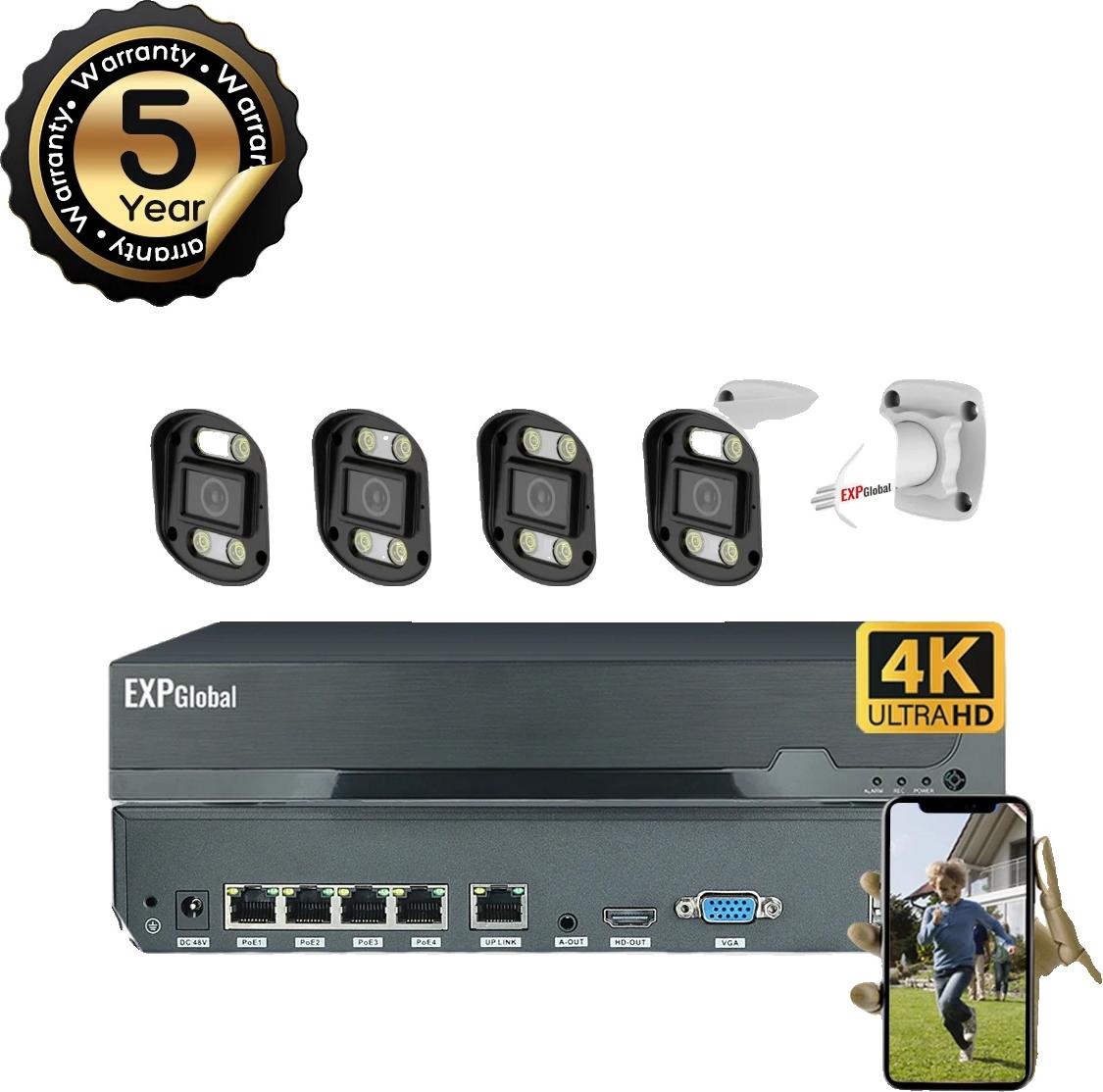 Bezpečnostný kamerový systém CCTV, rozlíšenie 8MP, 4 kanály, inteligentné farebné nočné videnie, 4CH 4 bullet kamery, 1T