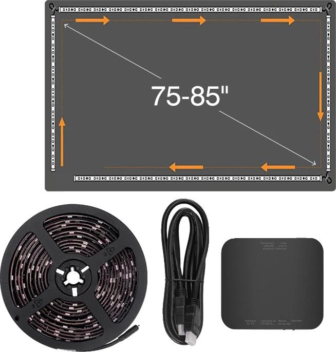 Okolité podsvietenie televízora LED, synchronizácia farieb v reálnom čase, jednoduchá inštalácia, pre televízory s uhlopriečkou 75-85 palcov, EÚ