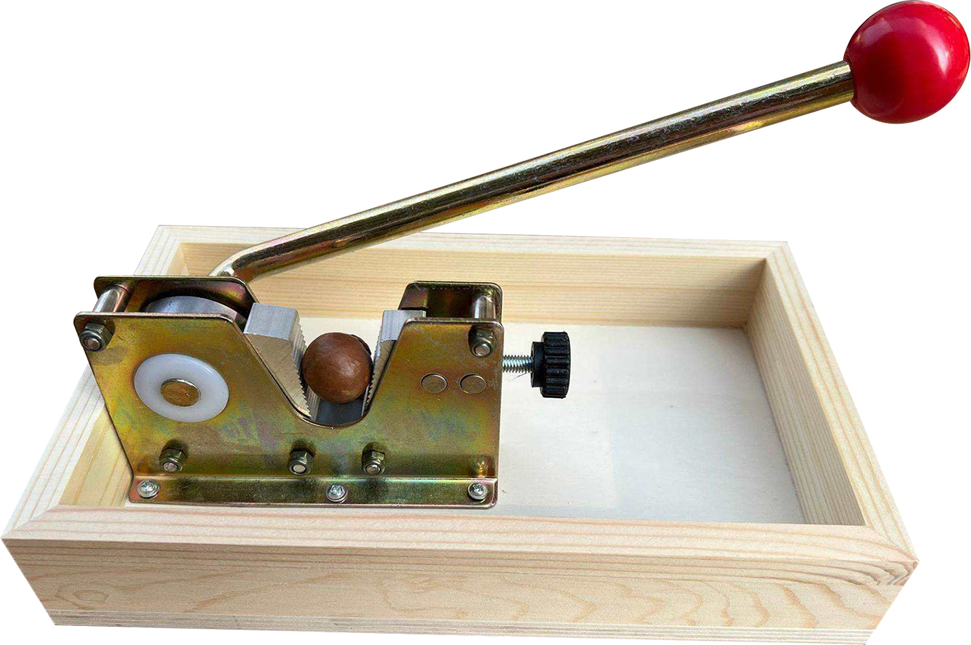 Homedvery Verstellbarer Nussschäler und Nussknacker mit Holzgrundplatte für Walnüsse, Mandeln, Pekannüsse, Hebel-Nussöffner aus Edelstahl für Haselnüsse, Macadamia 4302833@  Hdvery