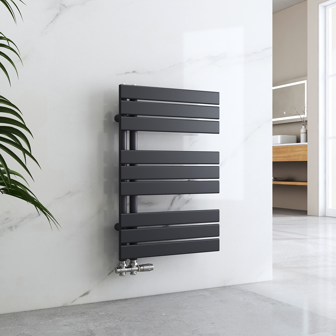 Sušič uterákov EMKE Kúpeľňový radiátor Panelový radiátor Bočné pripojenie Nástenný ohrievač vody 762 x 500 mm Antracit
